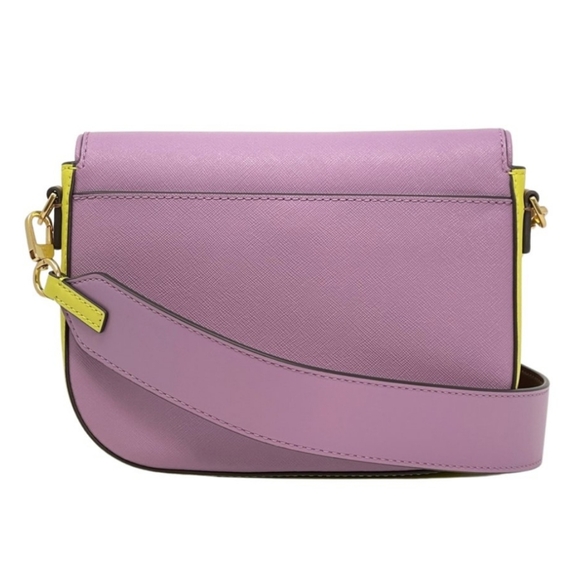 Tory Burch Emerson Color Block Safiiano Leather Crossbody Bag purple/yellow NWOT - Picture 3 of 4